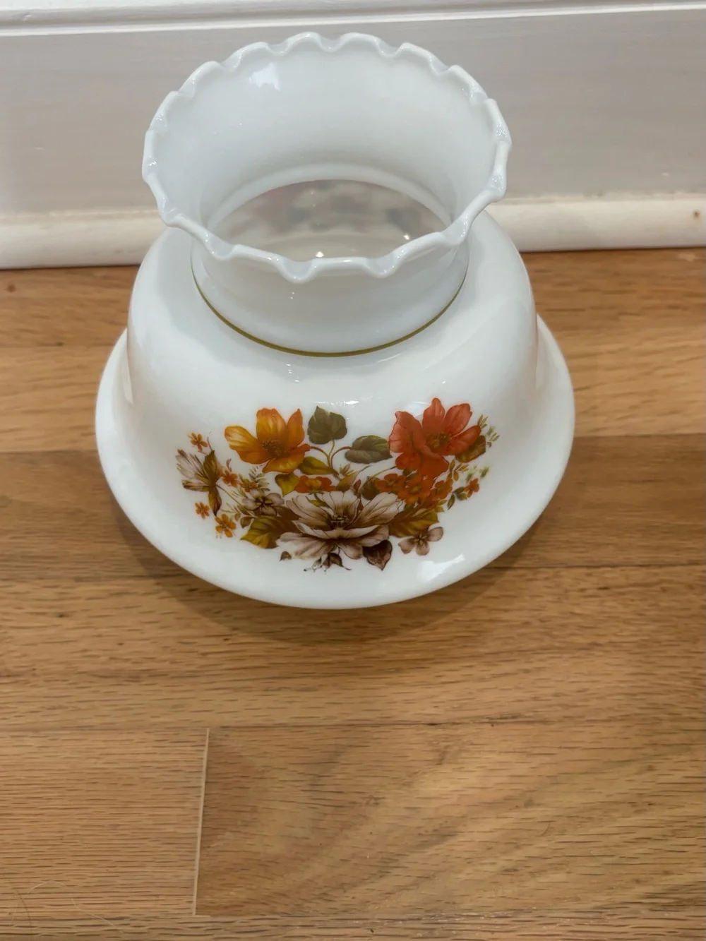 Vintage Milk Glass Lamp Shade Amber Yellow Gold Brown Flowers Globe Only